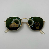عینک ریبن هگزونال شیشه سنگ سیز فریم طلایی به همراه پک کامل ریبن کد Rayban RB 3548