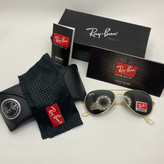 عینک ریبن خلبانی شیشه سنگ مشکی طلایی با پک کامل ریبن rayban aviator rb 3025