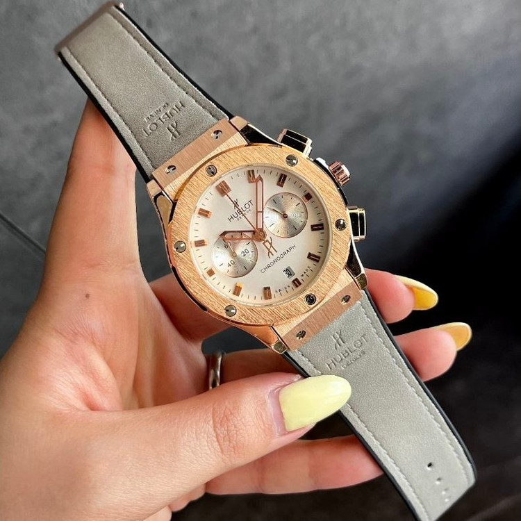 ساعت مچی مردانه هابلوت کرنوگراف hublot هوبلو با قفل کلیپسی بند طوسی
