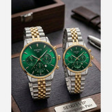 ست ساعت مردانه زنانه سیکو seiko vip بند استیل نقره ای طلایی صفحه سبز