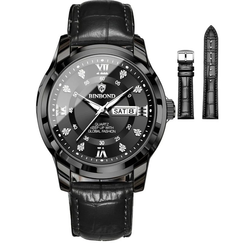 ساعت مچی مردانه بین باند binbond بند چرمی مشکی اورجینال