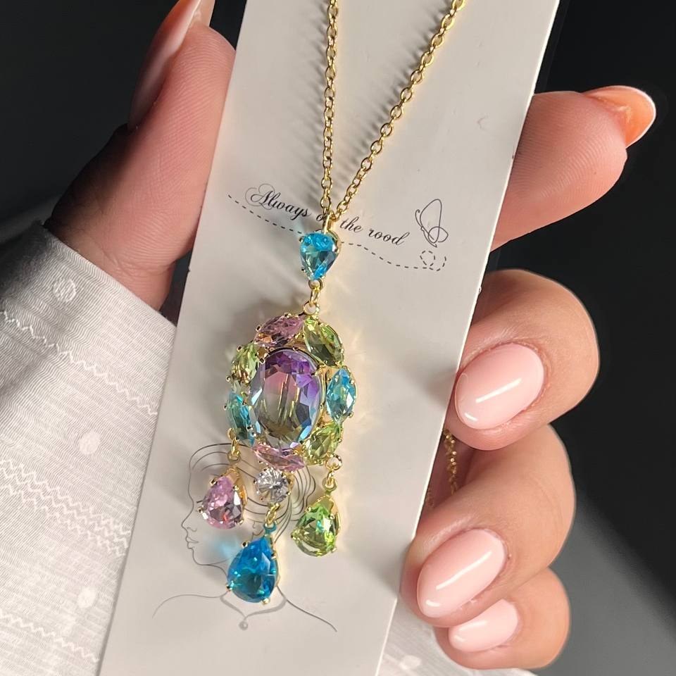 گردنبند و آویز پلاک طرح جواهری زنانه طرح قطره نگین آویز تنوع طرح رنگ ثابت کد tk (پس کرایه)