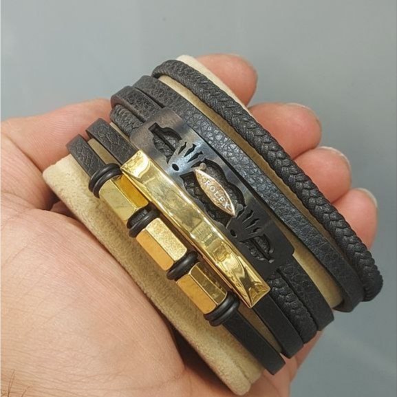 دستبند چرمی قفل و پلاک استیل مردانه طرح مونت بلنک Montblanc کیفیت چرم عالی تنوع طرح رنگ ثابت کد bn (پس کرایه)