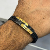 دستبند چرمی قفل و پلاک استیل مردانه ورساچه Versace کیفیت چرم عالی تنوع طرح رنگ ثابت کدbn (پس کرایه)