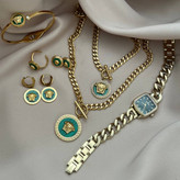 ست کامل گردنبند و ساعت رومانسون و دستبند و انگشتر و گوشواره استیل زنانه طرح ورساچه Versace رنگ ثابت کد tj (پس کرایه)