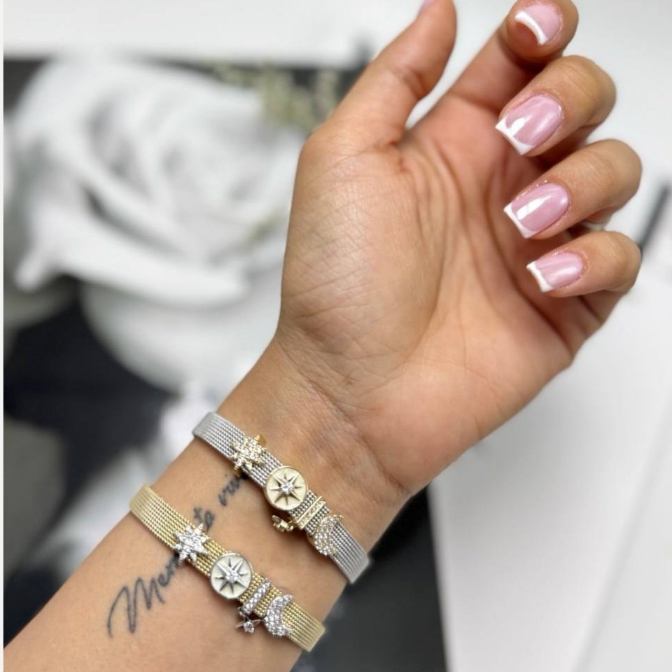 دستبند آبکاری نقره زنانه حصیری قفل مگنتی پاندورا طرح قلب و دایره نگین تنوع طرح رنگ ثابت کد sm (پس کرایه)