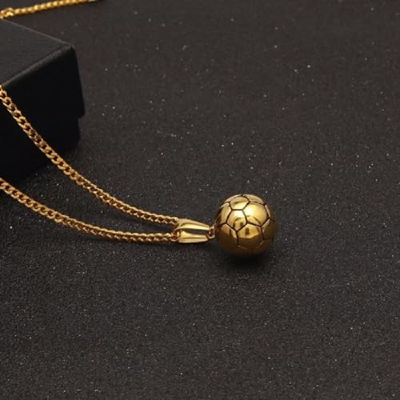 زنجیر و پلاک آویز گردنبند توپ فوتبال استیل رنگ ثابت