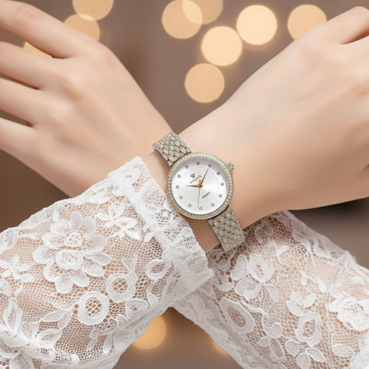 ساعت زنانه مارک RQLEX روولکس بند نگین دار باکیفیت عالی ارسال رایگان