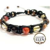 دستبند سنگ سیترین عقیق و چشم ببر اصل چرم بافت