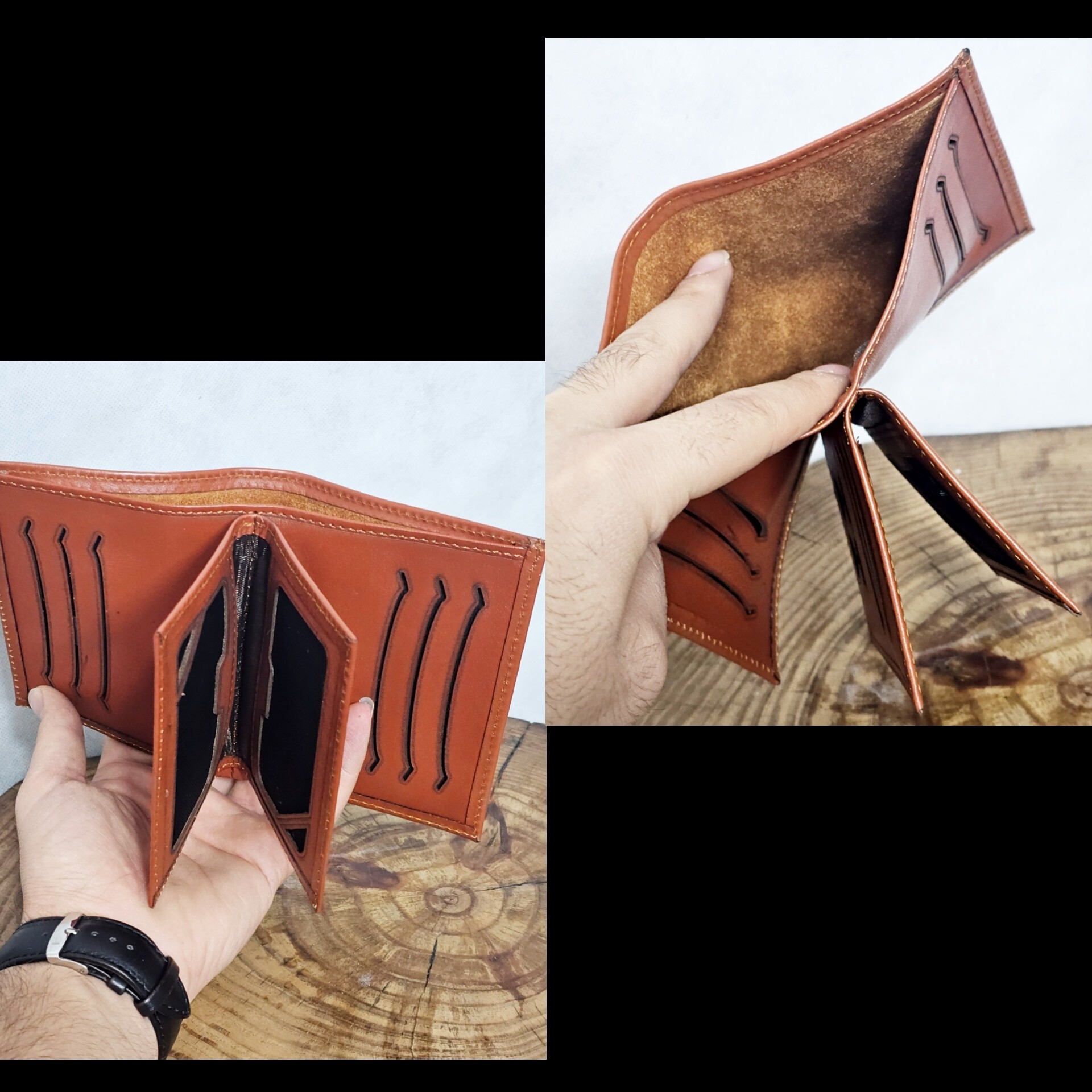 کیف پول جاکارتی دار چرم اصل گاوی کد 3070