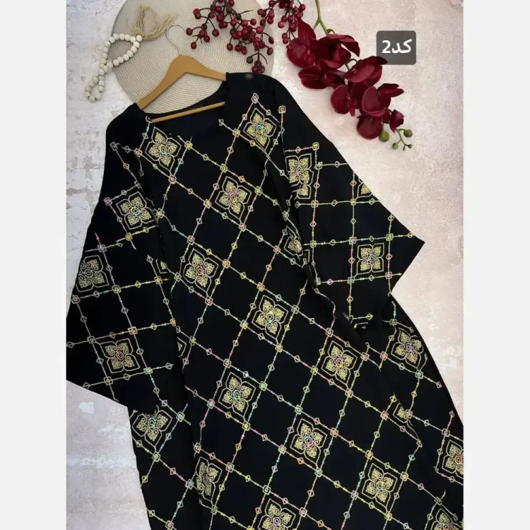 کفتان عبایی زنانه مدل لمیز جنس پولک دوزی و الیزه مشکی فری سایز