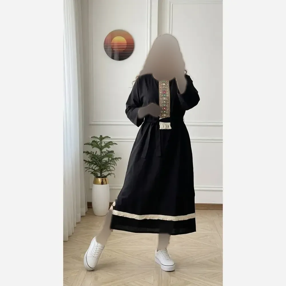 کفتان زنانه نوار کنفی جنس موسلین دبل فیس فری سایز تا 48