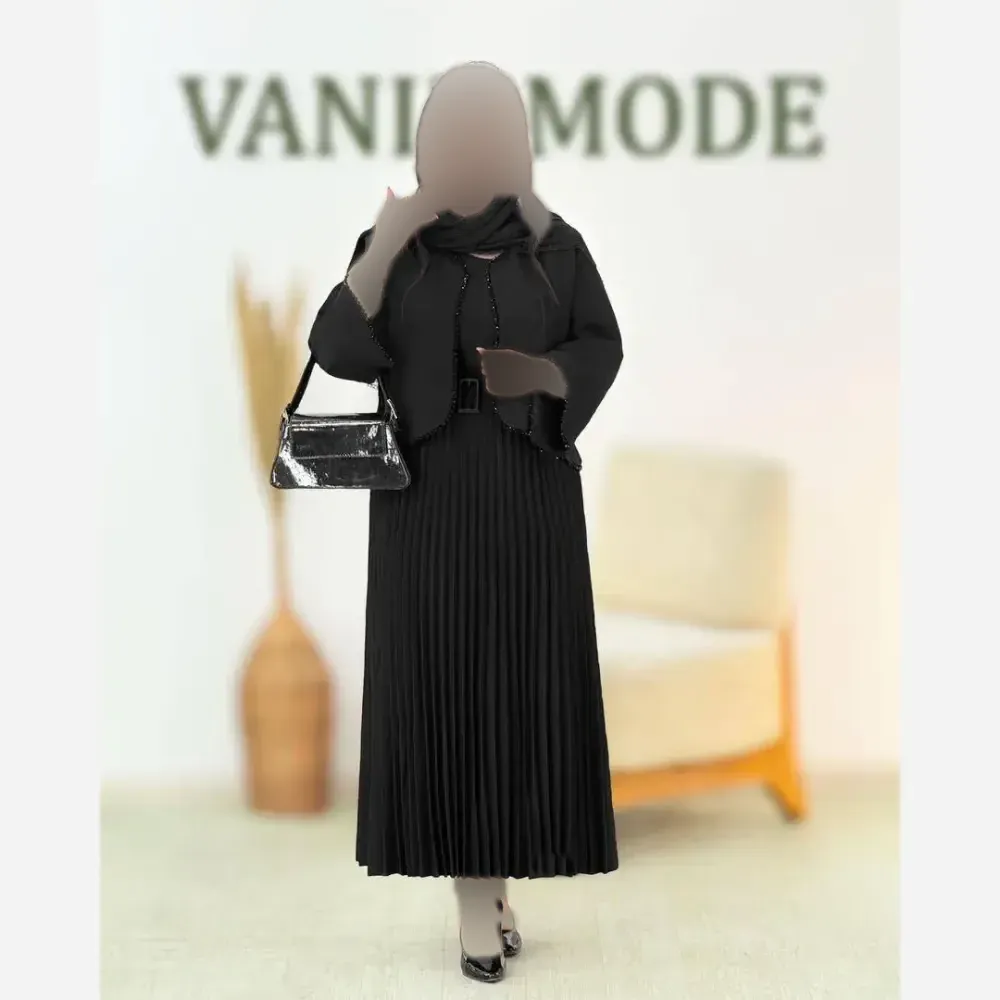 ست سه تیکه مجلسی زنانه مدل فاریا رنگ مشکی سایز فری 38 تا 46