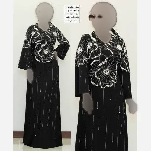 ماکسی مجلسی زنانه مدل فانوس جنس کرپ دالقیچ مشکی نگیندار و مروارید دوزی شده
