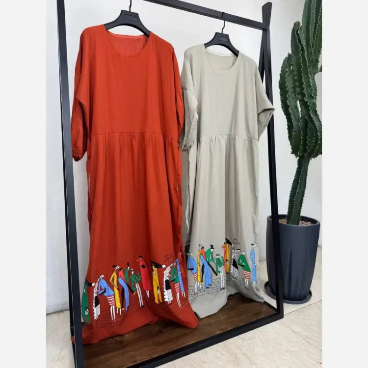 لباس ساحلی زنانه مدل آدمکی جنس لنین سایز فری سبز و خردلی
