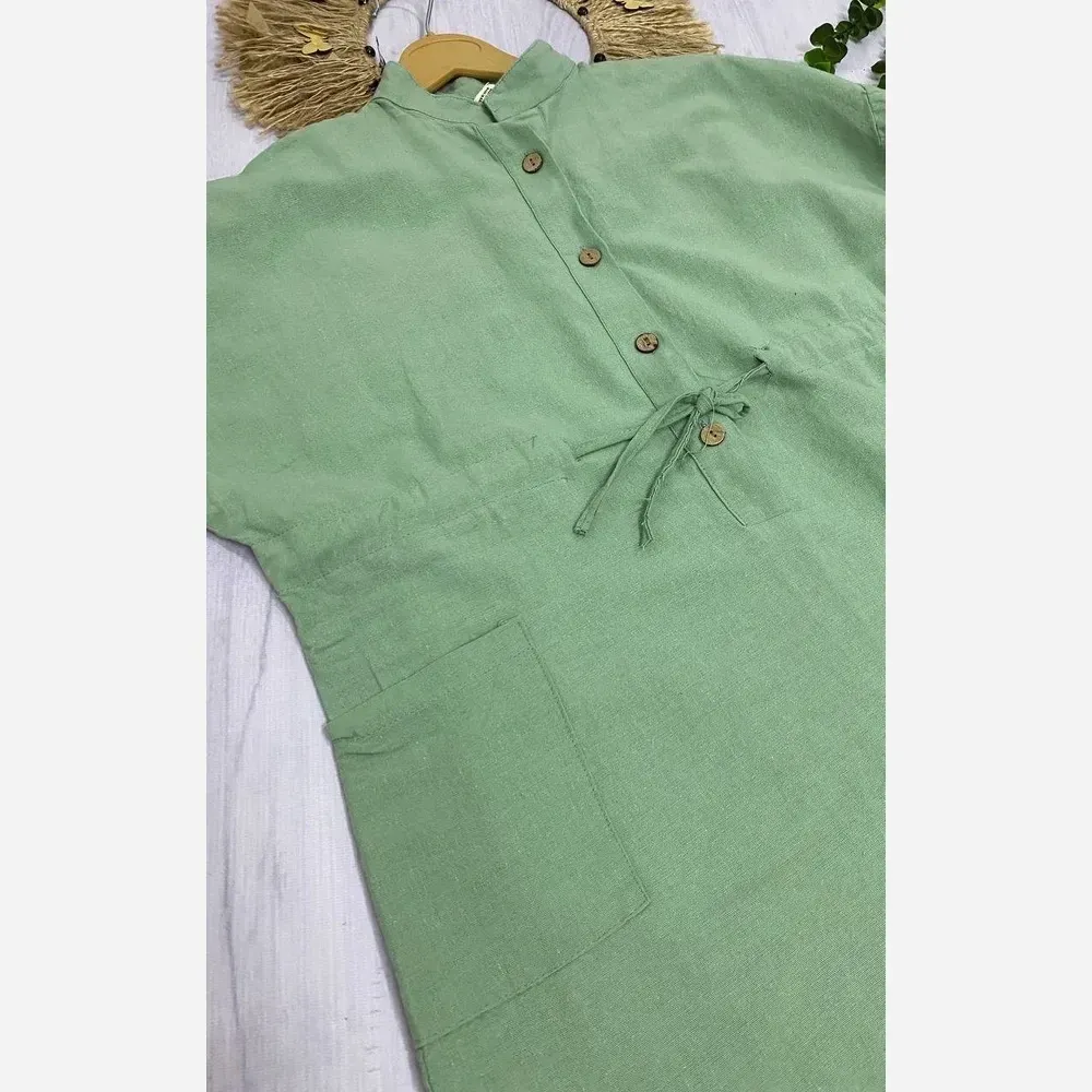 کفتان زنانه لنین کمر گت دار فری سایز مدل چاک دار