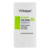 استیک ضد آفتاب بیرنگ صورت ویتالیر SPF 50 مدل اکتیویت محافظ در برابر اشعه UVA و UVB مناسب برای پوست چرب و مختلط حجم 20 میلیلیتر