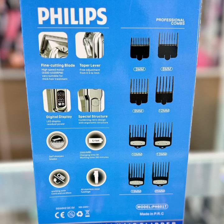 ماشین اصلاح حجم زن و خط زن فیلیپس فوق حرفه ای مدل PH6017 باتری لیتیومی 2000 میلی آمپر دارای پنج دیجیتالی دور موتور 6500