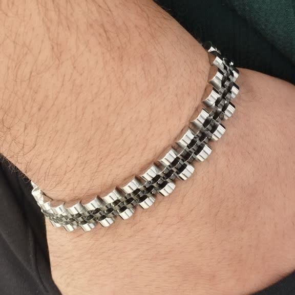 دستبند رولکس دو رنگ باریک سفید مشکی اصلی حک شده رولکس روی کار