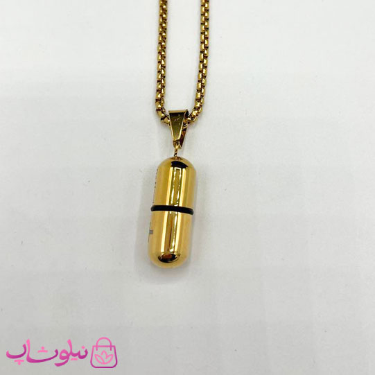 گردنبند استیل مردانه مدل کپسول طلایی کد 300