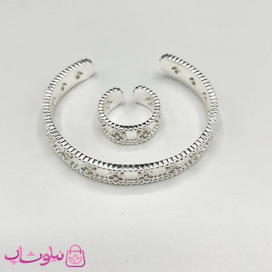 ست دستبند و انگشتر زنانه مدل ونکلیف آبکاری نقره کد 900