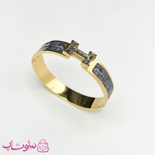دستبند زنانه هرمس مدل پهن طرح مرمر طوسی کد 199