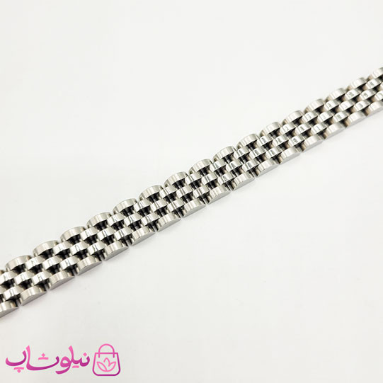 دستبند مردانه زنانه استیل طرح رولکس نقره ای کد 750