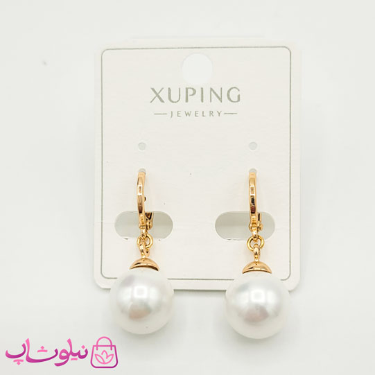 گوشواره زنانه ژوپینگ با آویز مروارید سفید قطر 1 سانت کد 3791