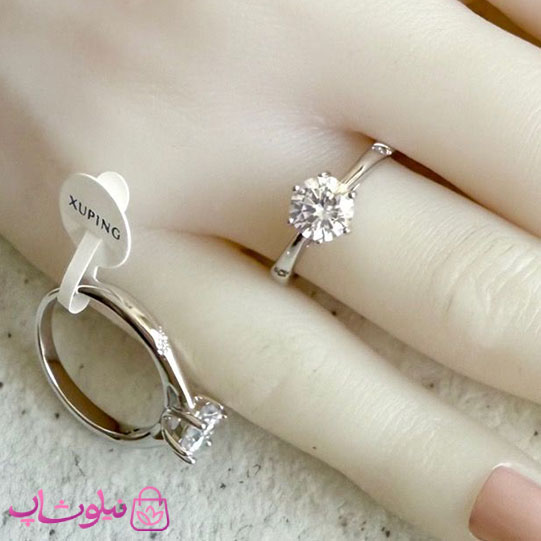 انگشتر زنانه ژوپینگ نقره ای رنگ مدل سولیتر نگین سفید کد 2991