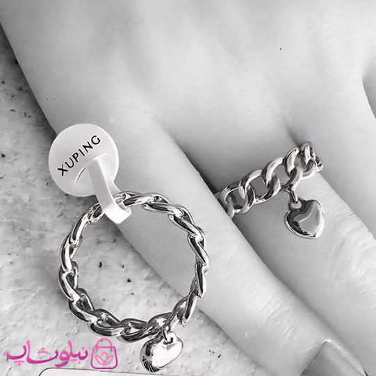انگشتر زنانه ژوپینگ مدل کارتیه با آویز قلب نقره ای رنگ کد 3591