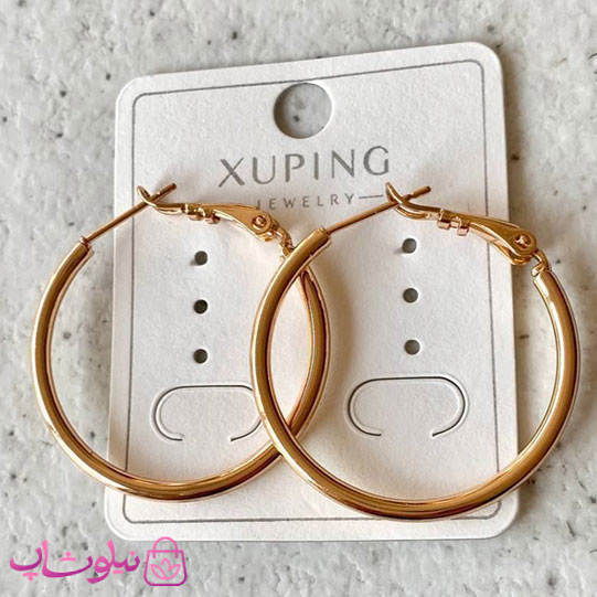گوشواره حلقه ای ساده ژوپینگ طلایی مدل قفل امگا