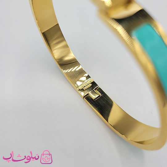 دستبند زنانه هرمس سبز طلایی استیل قفل اورجینال کد 680