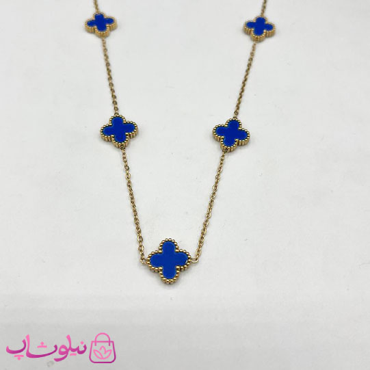 گردنبند زنانه ونکلیف آبی 5 گل استیل کد 2991
