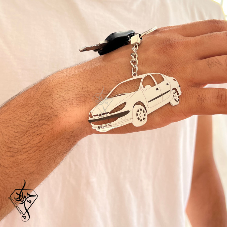 جاکلیدی استیل طرح ماشین با ماشین و پلاک دلخواه