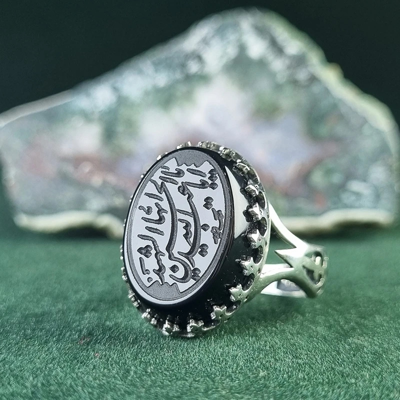 انگشتر نقره عقیق مردانه مدل سرنیزه طرح حکاکی یا اباعبدالله الحسین گالری لطیف