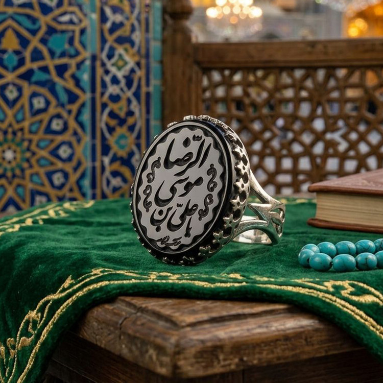 انگشتر نقره عقیق مردانه مدل سرنیزه طرح حکاکی یا علی بن موسی الرضا کد 4820