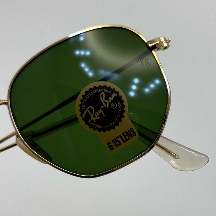 عینک ریبن هگزونال شیشه سنگ سیز فریم طلایی به همراه پک کامل ریبن کد Rayban RB 3548 (ارسال رایگان)