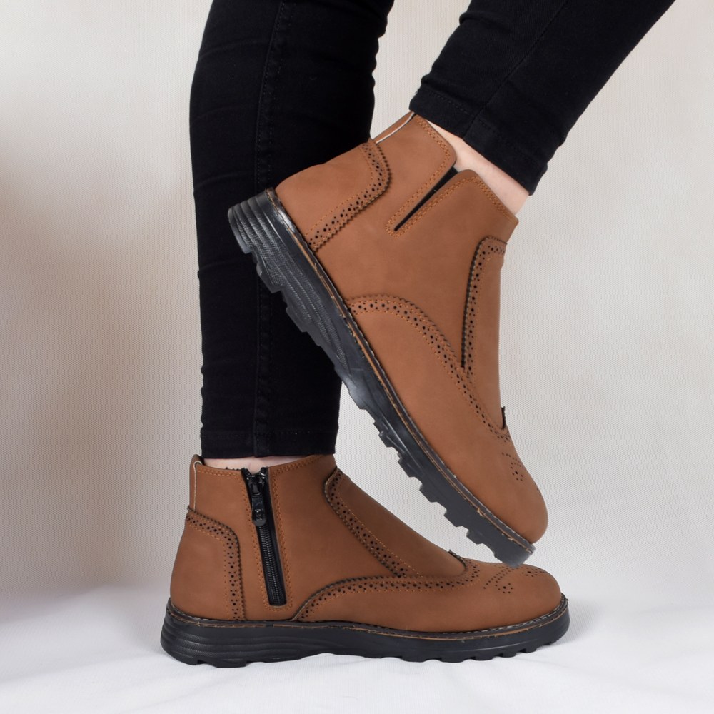 نیم بوت مردانه زیپی یخ شکن رنگ حنایی دوردوخت