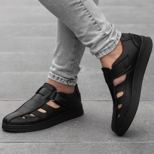 صندل کفش مردانه تابستانی چسبی رنگ مشکی پرفرووش