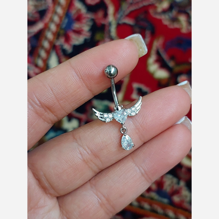 پیرسینگ ناف قلب بال فرشته ی آویز دار